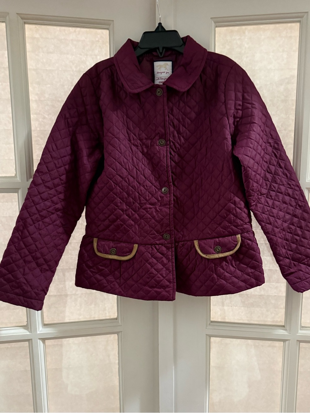 Gymboree Quilted Puffer Jacket in Plum with Brown Trim